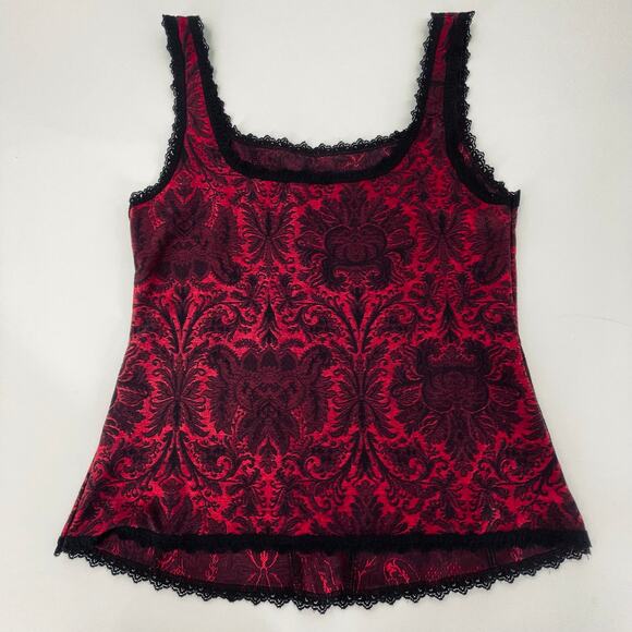 Arianne Women’s Cami Corset Tank, Deep Red/Black Jacquard, Sz XL Y2K 90s Vampire - Picture 2 of 7